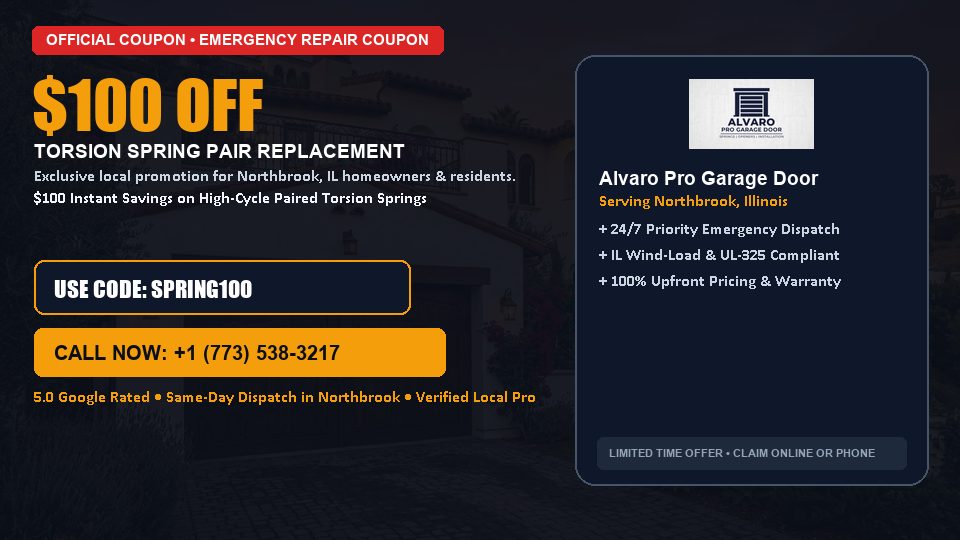 $100 OFF Dual High-Cycle Torsion Spring Replacement in Northbrook, IL - Alvaro Pro Garage Door